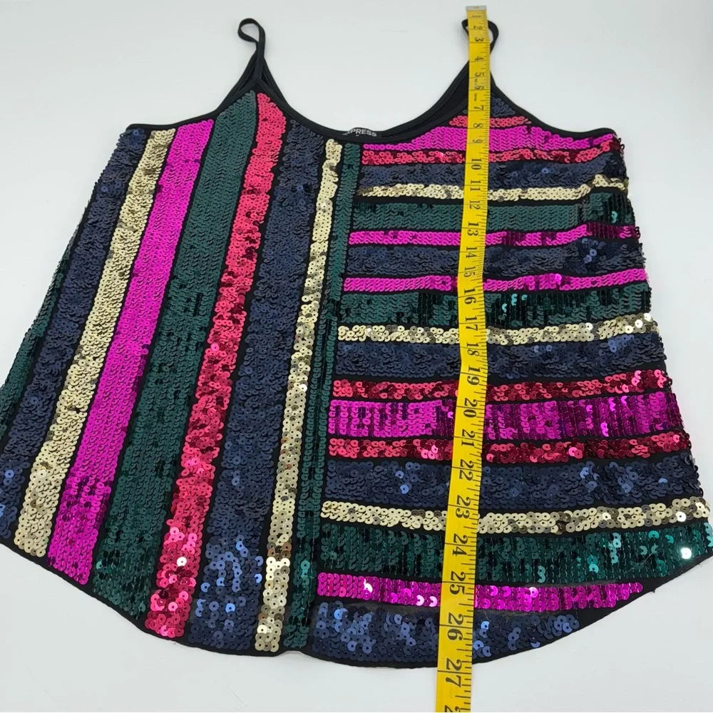 NWOT Express Tops party club festival Multicolored Sequined Cami lined Size S